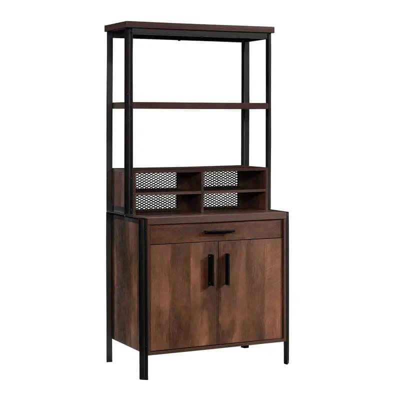 Basic cabinet for library with drawer set, brown finish, organizer with shelves for home office or living room