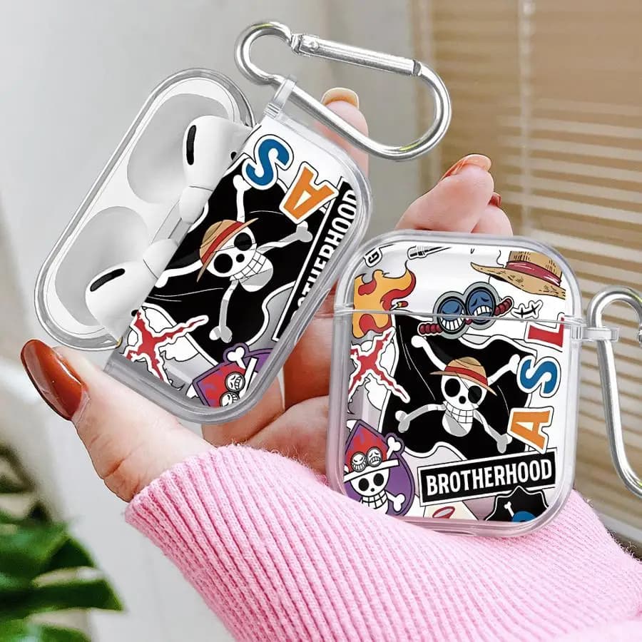 Custodia trasparente con logo One Piece di Luffy per auricolari Airpods 4 Pro2 3 Pro 1 2 Pro3