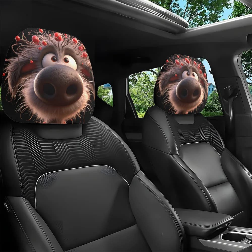 2 copri poggiatesta per auto con stampa a forma di ciliegia e simpatici animali dei cartoni animati, facili da installare e lavare, adatti per il pendolarismo quotidiano