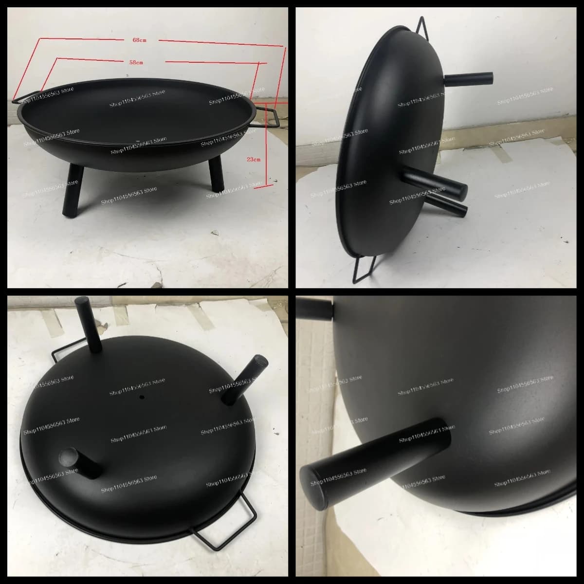 Outdoor portable round fire pit, built-in barbecue grill, charcoal heating stove, camping dual-purpose charcoal fire oven