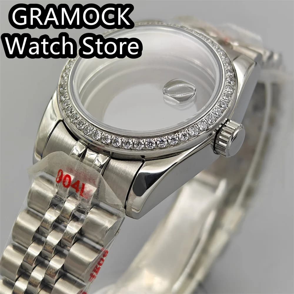 30.5mm luxury women's watch case decorated with sapphire crystal bezel stainless steel strap suitable for waterproof NH05 NH06 movement