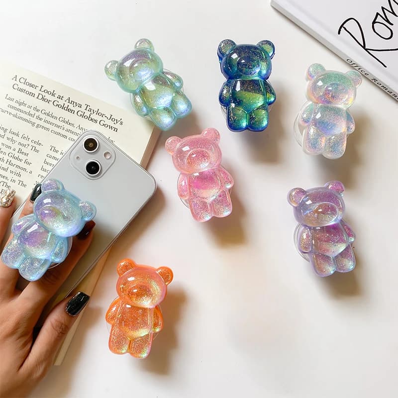 Corea Glitter Bear Supporto per telefono cellulare Grip Tok Staffa per iPhone Samsung Xiaomi Supporto per presa mobile pieghevole per auto pieghevole