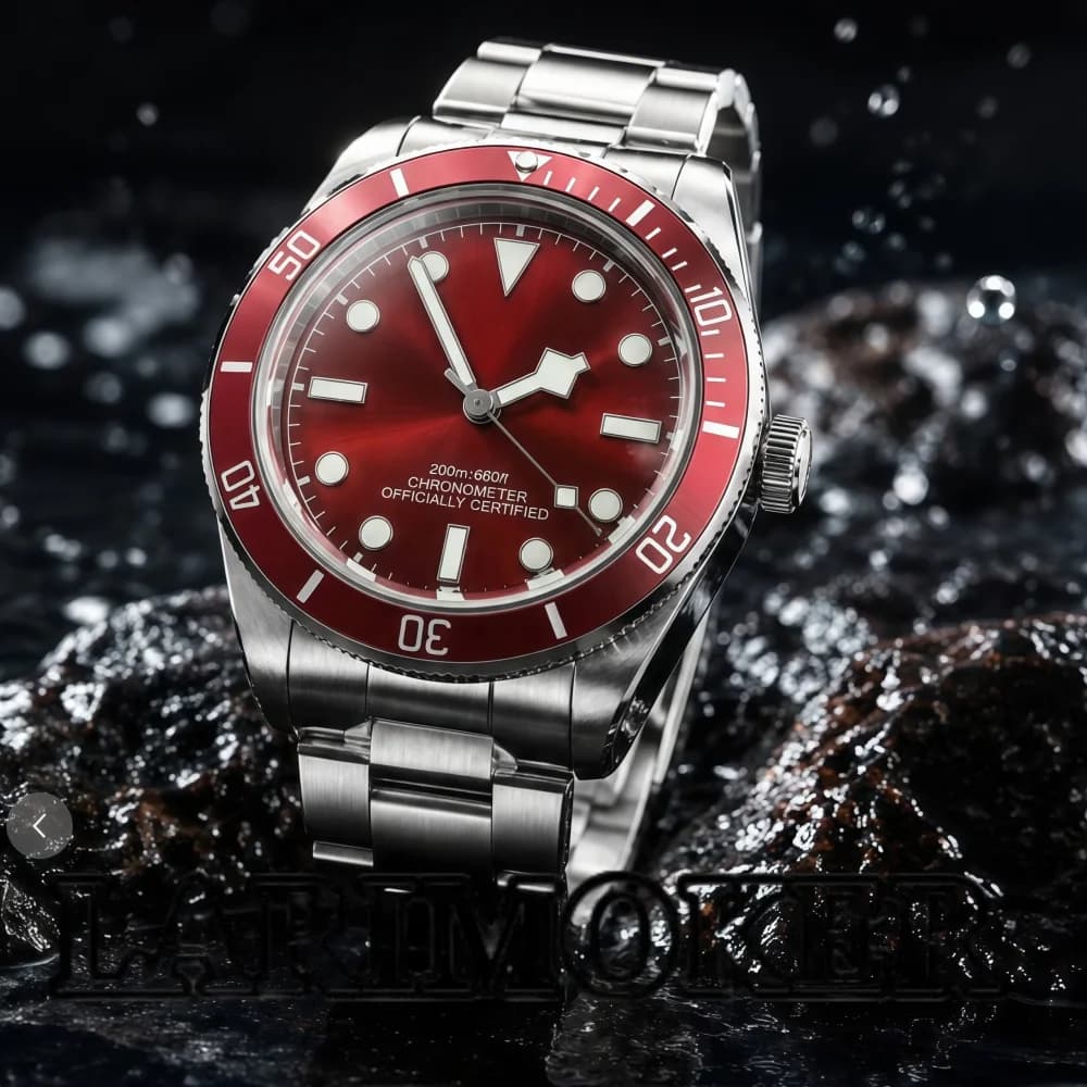 LARIMOKER 39mm Orologio subacqueo rosso di lusso da uomo meccanico automatico NH35 con cristallo di zaffiro 100M orologio da polso luminoso impermeabile