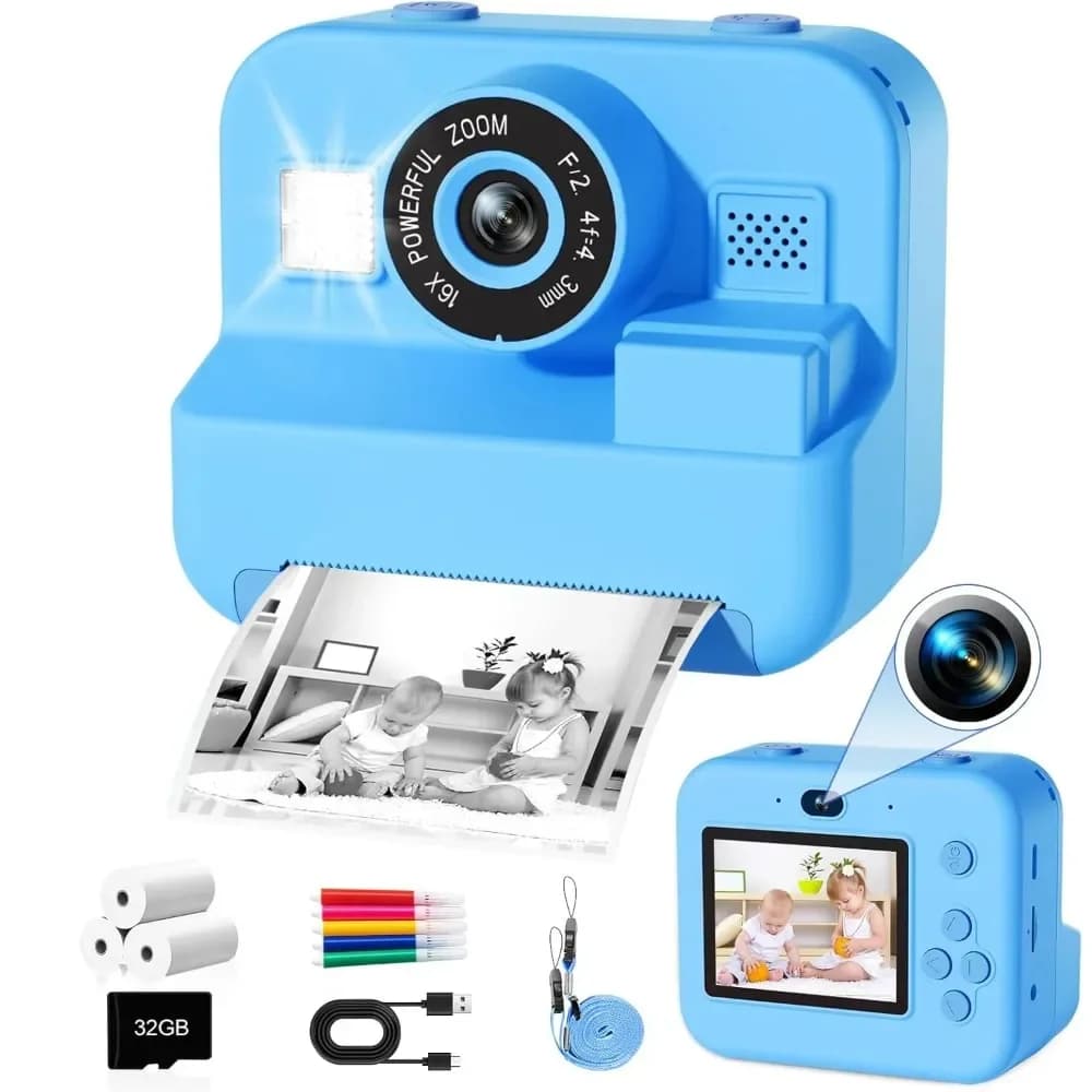 Fotocamera per bambini stampa istantanea 32G Card-fotografia portatile e stampa istantanea per bambini-regalo educativo per ragazzi e ragazze