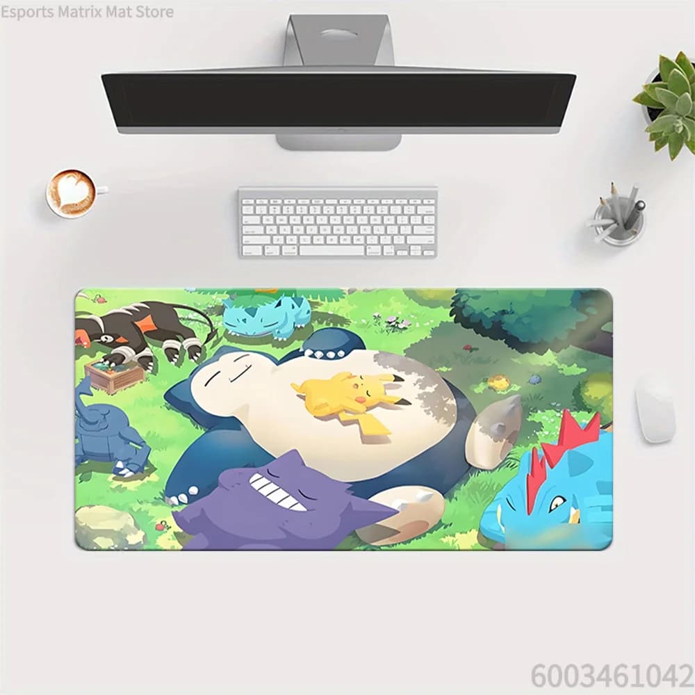 Tappetino per Mouse da Gioco Esteso con Scena di Gruppo Pokemon: Snorlax, Pikachu, Gengar, Feraligatr, Houndoom, Grande Tappetino da Scrivania
