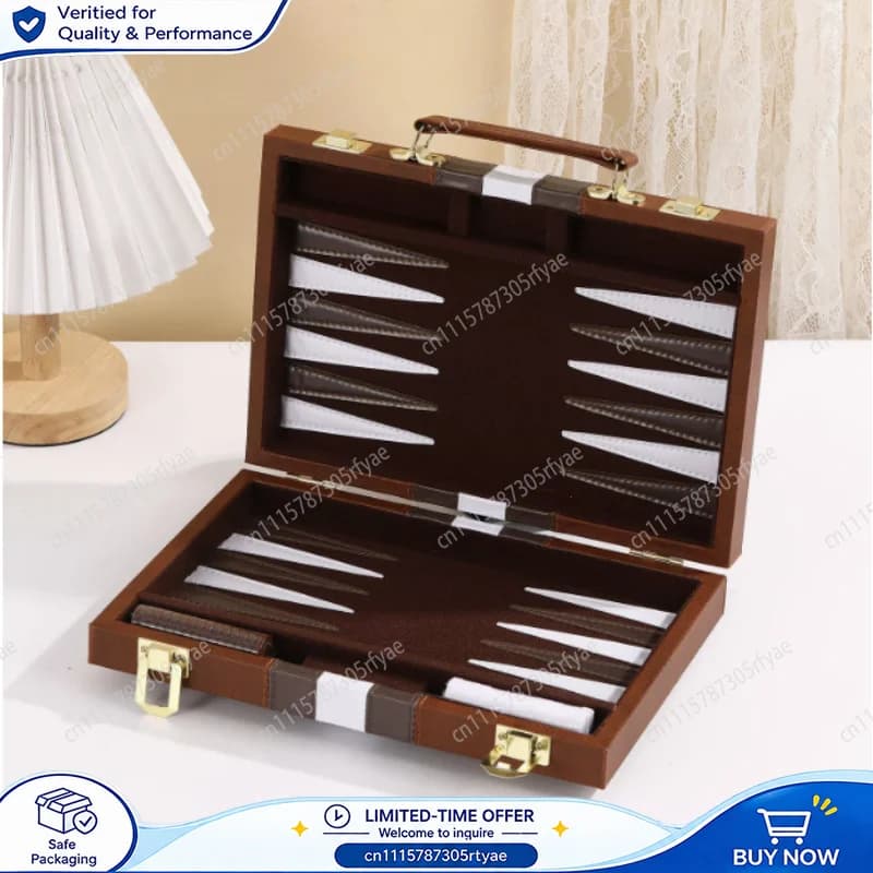 PU Leather Backgammon Board Game Set Travel Chess Storage Case Portable Strategy Game Organizer Folding Board