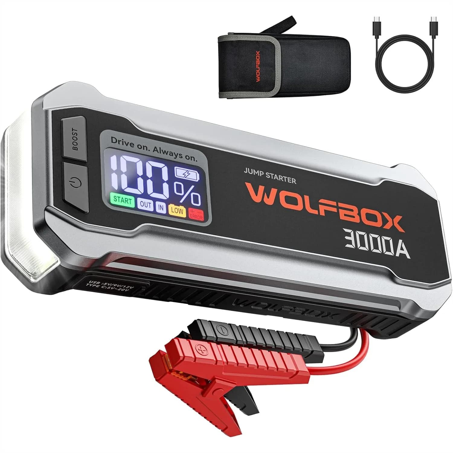 Avviatore di Emergenza 3000A 12V per Auto con Ricarica Rapida 65W, Batteria Portatile da 59.2Wh per Motori a Benzina 8L e Diesel 6L