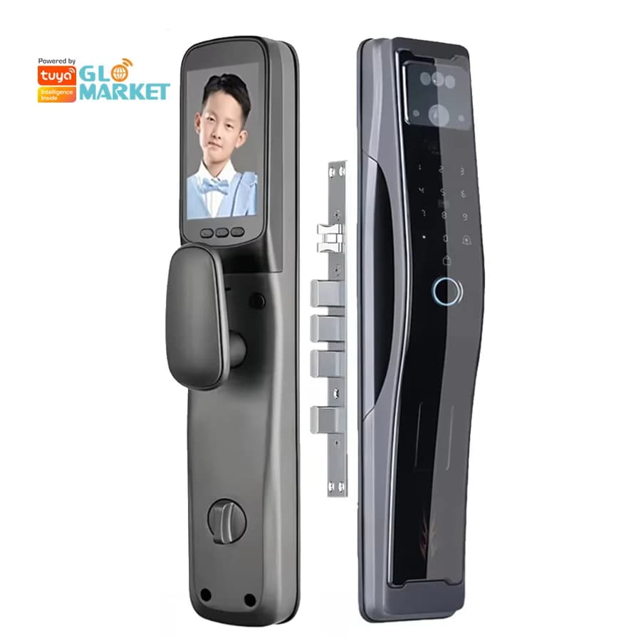 Glomarket Tuya Riconoscimento facciale Smart Lock Wifi Serratura digitale Serratura elettronica biometrica per porta dell'appartamento in legno con impronta digitale
