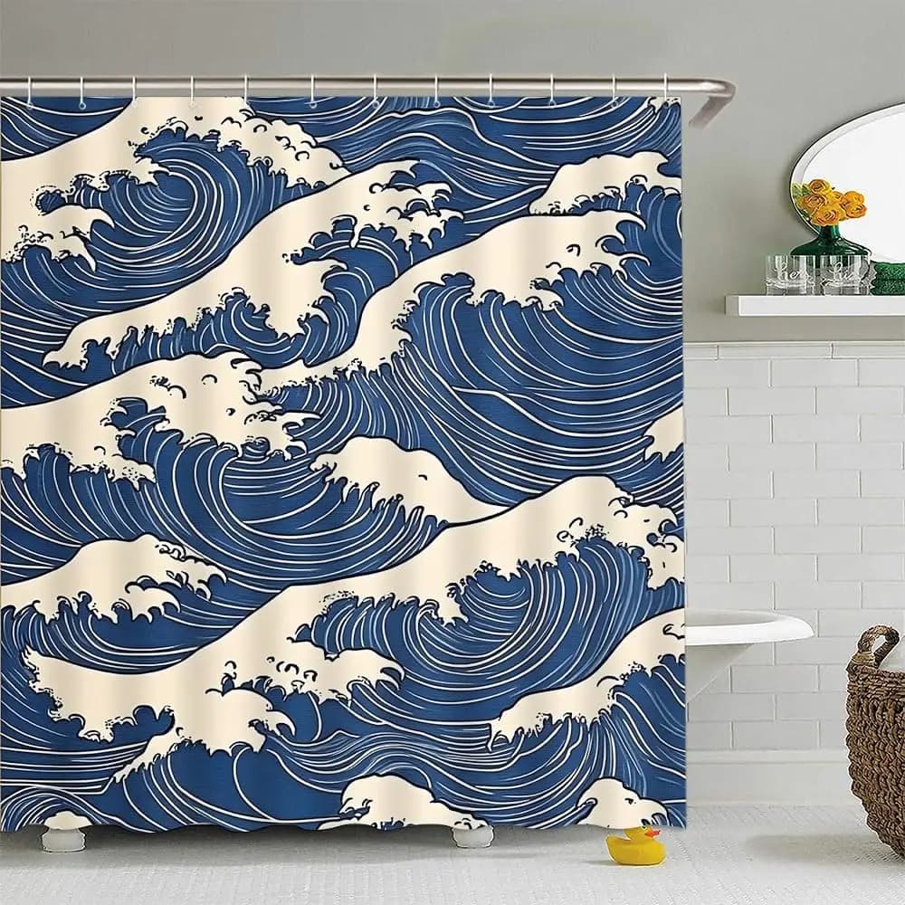 Tenda da doccia onda giapponese astratta Kanagawa Oceano orientale Onde marine Tenda da bagno antica comica geometrica creativa