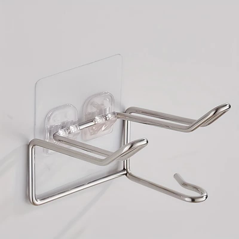 Stainless Steel Hair Dryer Holder, No Drilling Required, Bathroom Storage Rack, Space-Saving Wall-Mounted Bracket