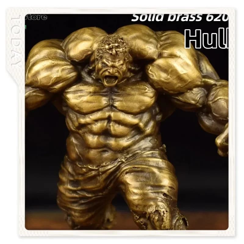 Marvel Avengers Statuetta in ottone massiccio da 620 g, Hulk, personaggio maschile muscoloso, da collezione, decorazione da scrivania, ornamento per esposizione in ufficio