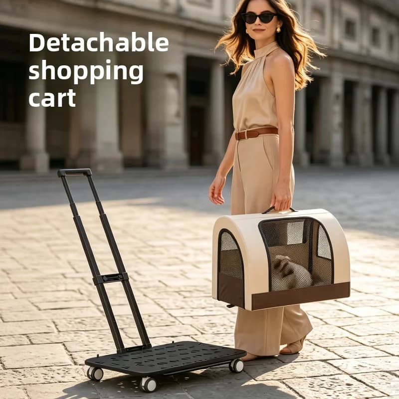 Large Foldable Pet Trolley Carrier With Telescopic Handle Mesh Ventilation 5 Silent Wheels Detachable Bag Cats Small Dogs Travel