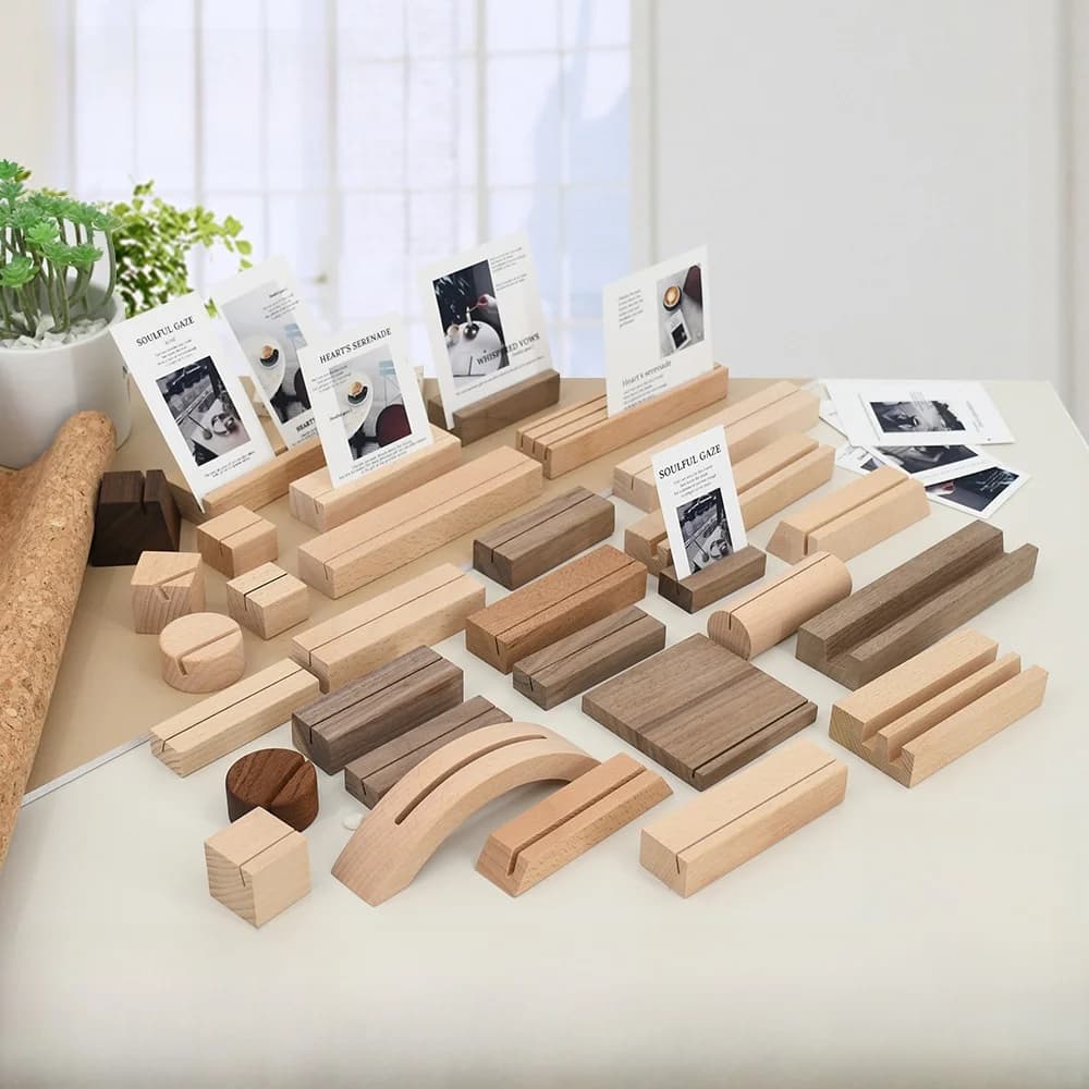 Porta Biglietti da Visita in Vero Legno, Base Promozionale per Etichette, Clip per Biglietti, Base per Clip Promozionale, Creativo Porta Biglietti da Visita a Manica Corta da Donna