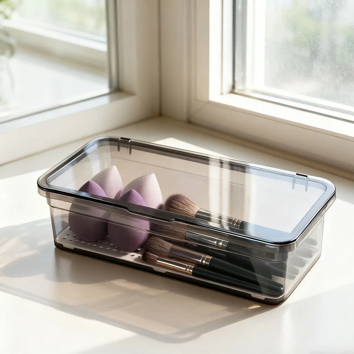 1 piece makeup brush holder box with transparent dust cover and large capacity storage box to undress