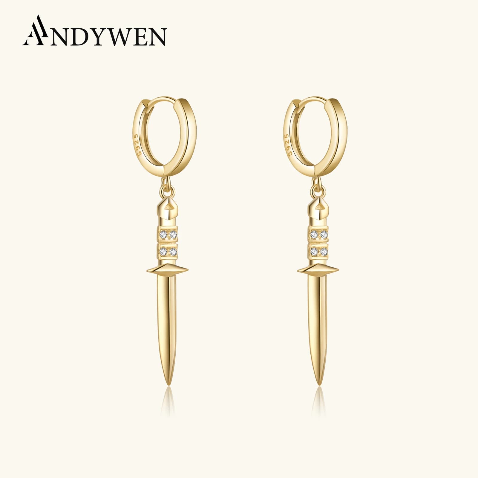 ANDYWEN 925 Sterling Silver Gold Circle Arrow Drop Earring Piercing Pendientes Rock Punk Clips Crystal Luxury Jewelry Gift