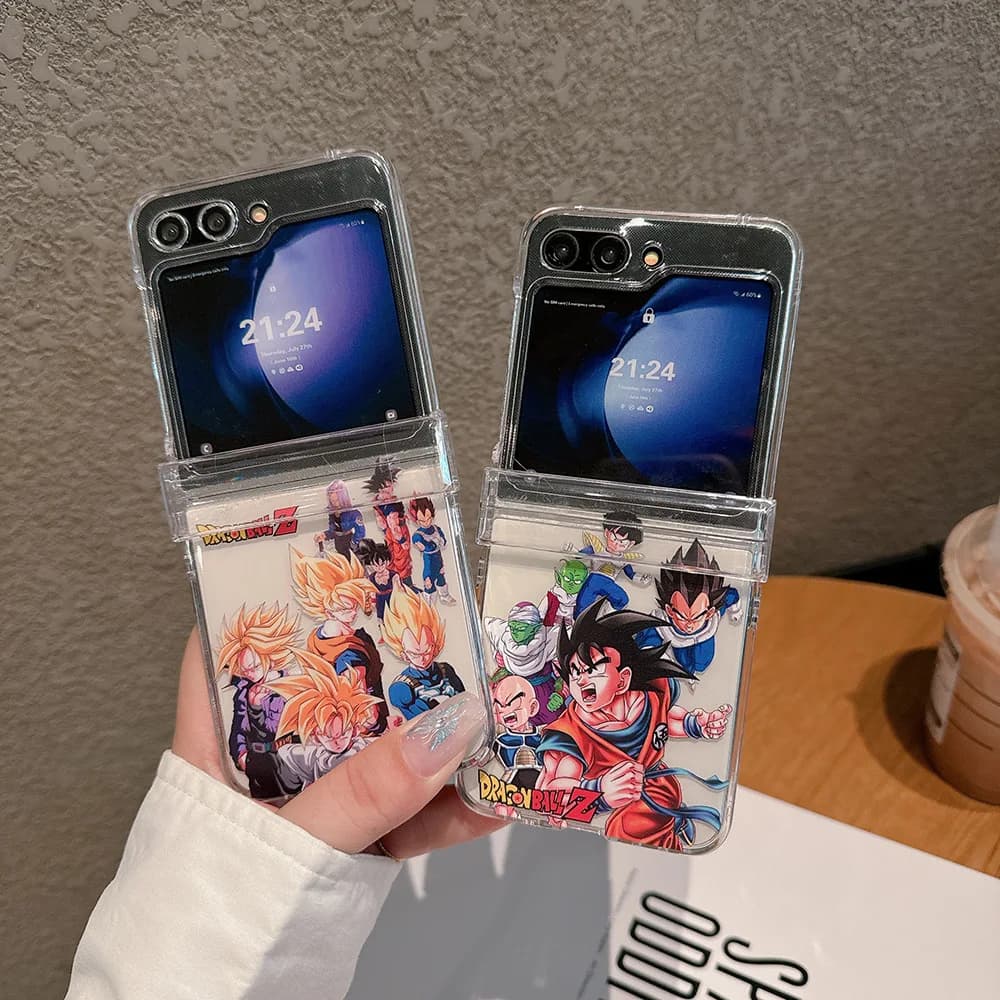 Cover per telefono trasparente in TPU rigido con design anime giapponese Dragon Ball Goku Saiyan per Samsung Galaxy Z Flip 7 6 5 4 3