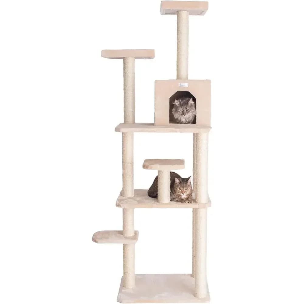 74-Inch Beige Cat Tree for Play and Rest