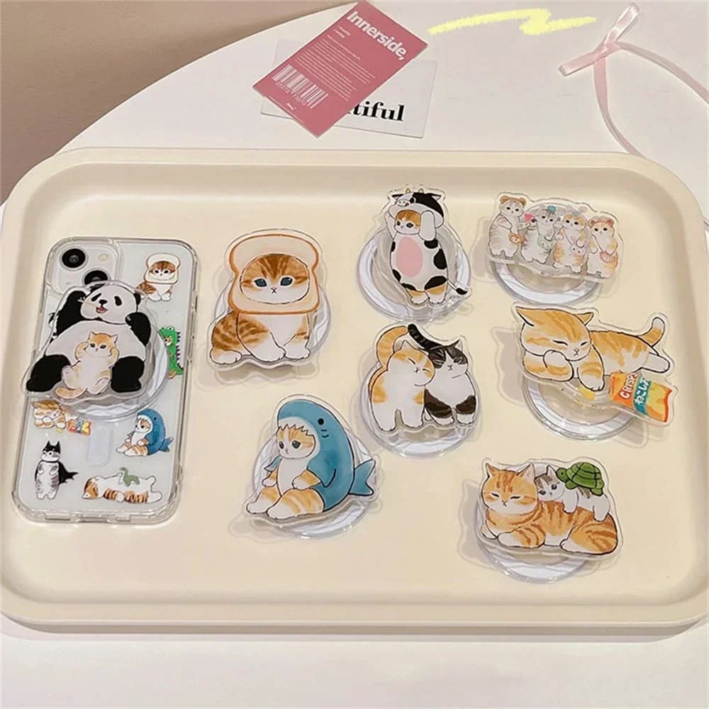 Ins coreano cartone animato simpatico panda 3D gatto per telefono magnetico Magsafe Griptok Grip Tok supporto pieghevole supporto di ricarica wireless