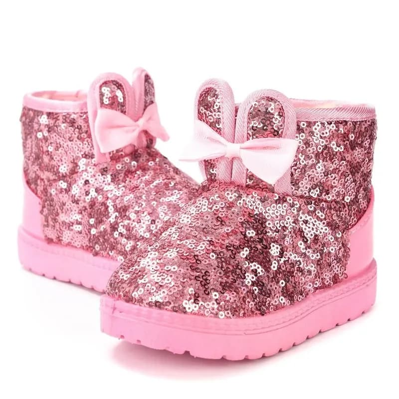Winter Boots for Kids Comfortable Cotton Short Fleece Boots Hot Snow Boots for Girls Cotton Shoes with Bow Solid Color with Sequins for Boys