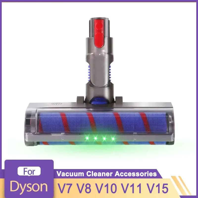 Soft roller head for vacuum cleaner Dyson V7 V8 V10 V11 V15, brush with direct drive and 4 LED lights for hard floors