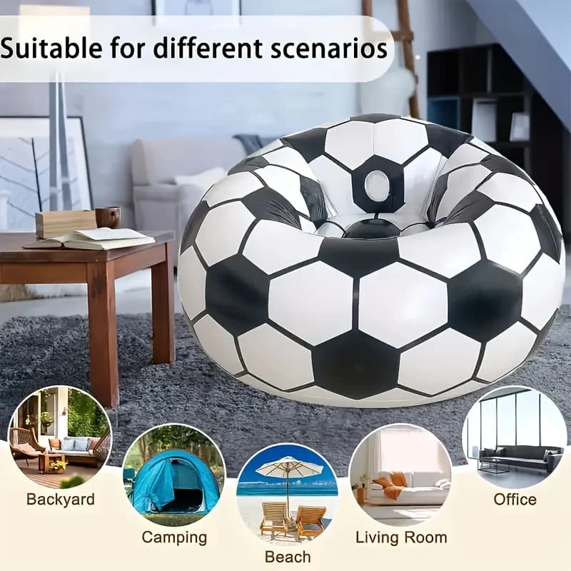 Divano gonfiabile a forma di pallone da calcio e poltrona gonfiabile a forma di pallone da basket per sedute comode all'aperto