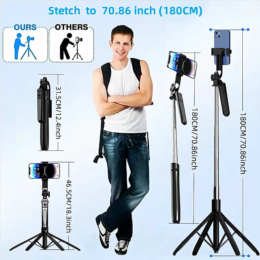 Stabilizzatore cardanico portatile per smartphone con treppiede per selfie stick, telecomando wireless Bluetooth per iPhone Android