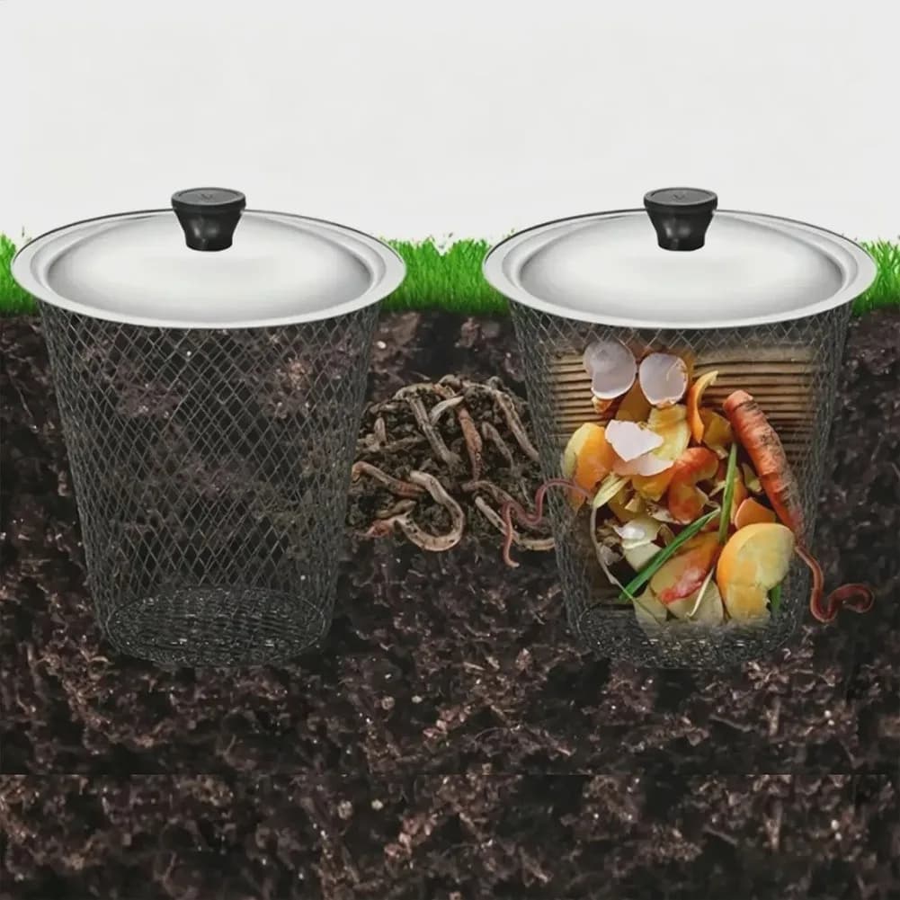 Worm Composter Bin for Inground Burial with Lid Iron Construction for Kitchen Waste For Recycling Garden Composting Solution