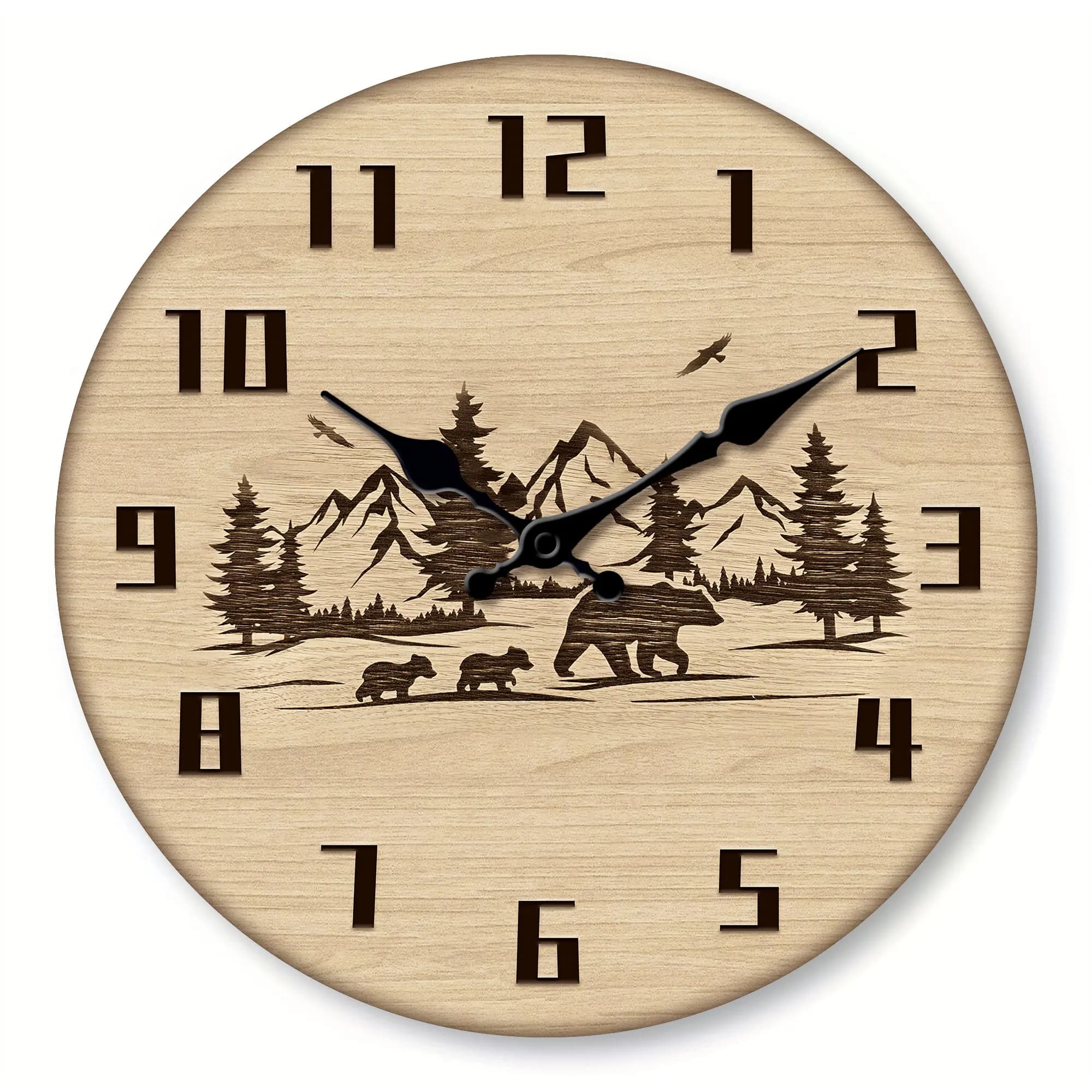 1pc orologio da parete rotondo in legno con orso, orologio da parete con cabina della fauna selvatica della foresta, orologio silenzioso, per soggiorno camera da letto, arredamento della stanza, home deco