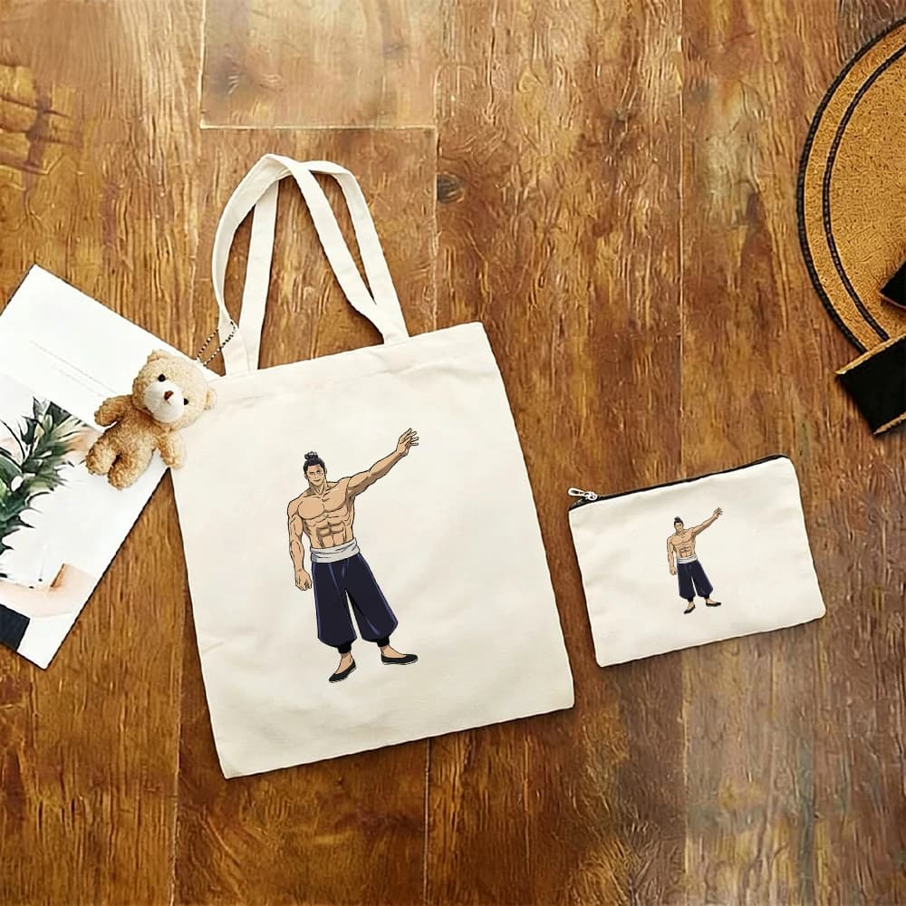3pcs/set Jujutsu Kaisen Yuji Itadori Thick Durable Canvas Tote Bag Fiery Energetic Anime Print Gift Boys Student Daily Handbag