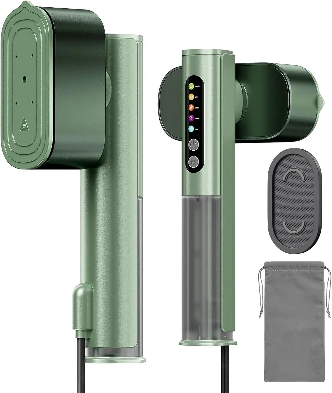 Vaporizzatore da Viaggio per Vestiti, Doppia Tensione 100-240V, Stiratore e Vaporizzatore 2-in-1, Riscaldamento Rapido in 15s, Compatto per Viaggi e Casa, Verde