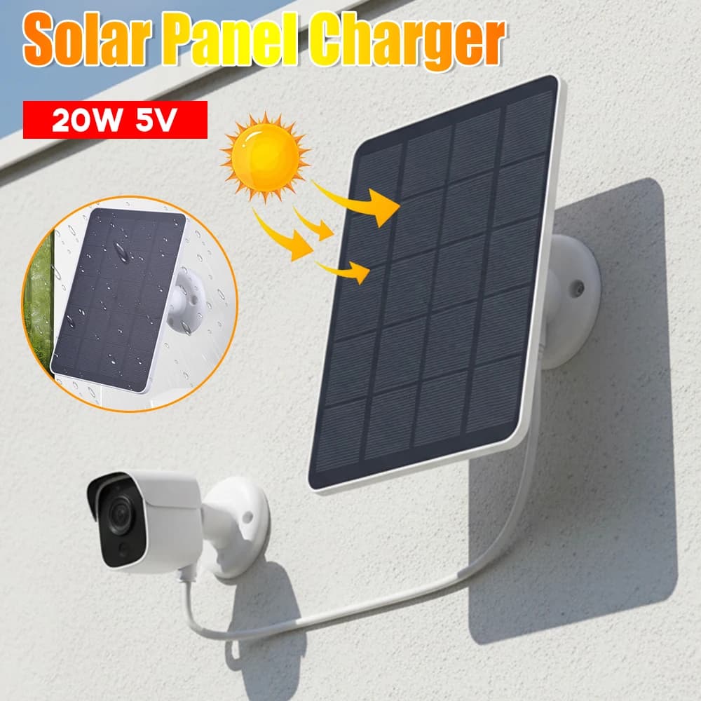 20W IP Camera Charger DC3.5x1.35-port Portable Solar Panel 360 Rotating Wall Mount Bracket for Outdoor Camera