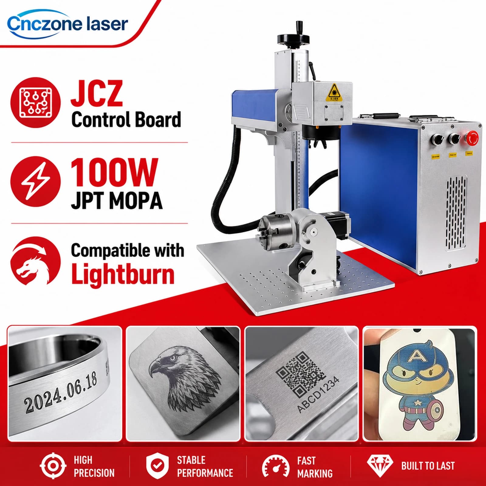 US Stock 100W JPT MOPA Fiber Laser Marking Machine 60W 100W JPT MOPA M7 Engraver For Gold Silver Metal Engraving Cutting Color Marking