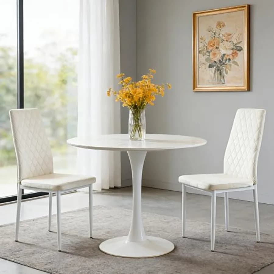 Set di 2 Sedie da Pranzo per Cucina/Sala da Pranzo/Soggiorno/Ristorante: Gambe in Metallo, Seduta Imbottita Beige, Design Moderno
