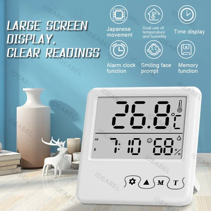 Indoor Digital Temperature Humidity Meter With Stand Alarm Clock Portable Office Temperature Monitor Thermometer Hygrometer