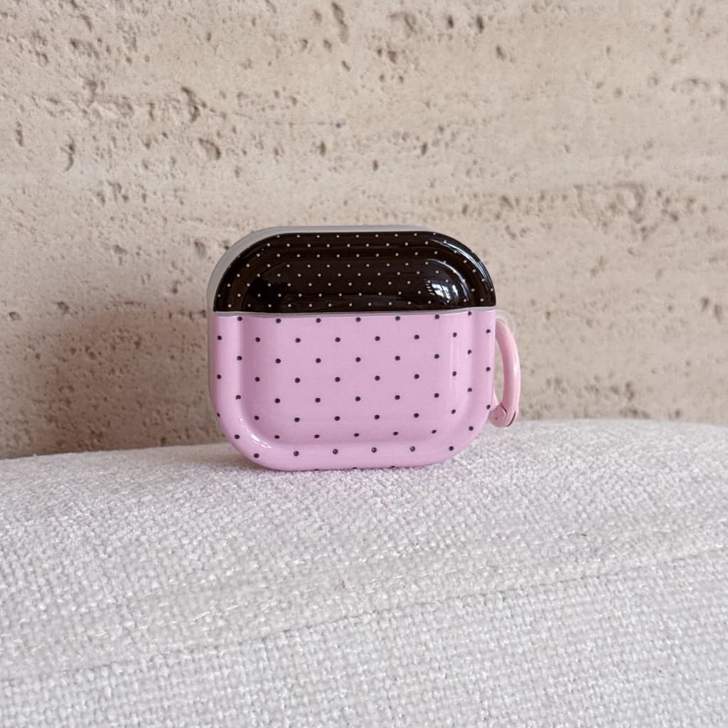 Custodia Protettiva Antiurto Minimalista Nera e Rosa con Motivo a Pois e Gancio per Auricolari AirPods 1 o 2 3 4 Pro 2 Pro 3