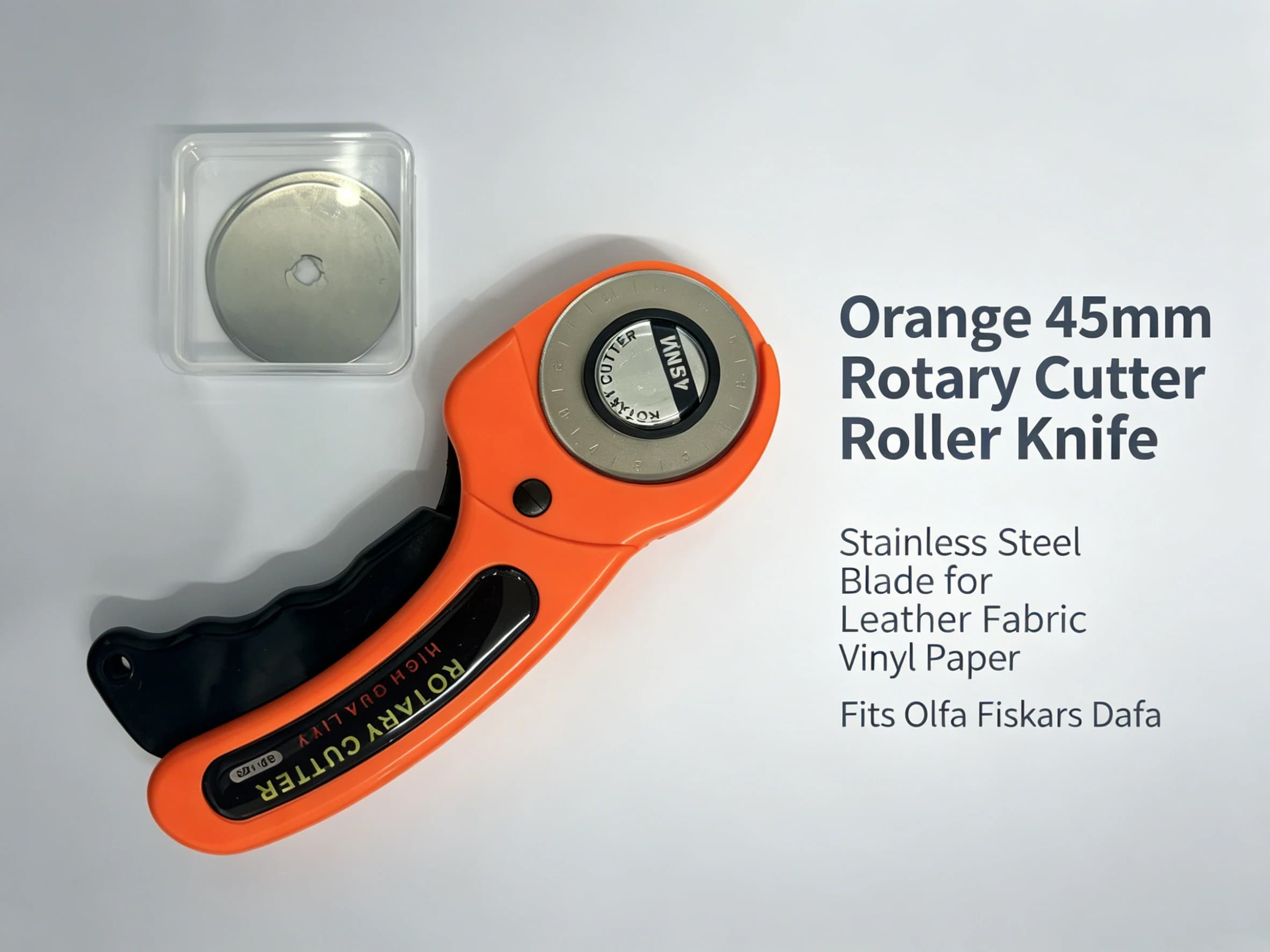Orange 45mm Rotary Cutter Roller Knife – Stainless Steel Blade for Leather Fabric Vinyl Paper, Fits Olfa Fiskars Dafa