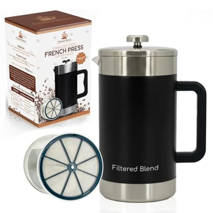 1.6L French Press Coffee Maker, 54oz Large Capacity French Press Stainless Steel Brewer with Double Filter Mesh for Kitchen Tra