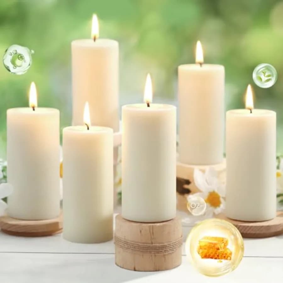 Candele a Colonna in Cera d'Api Naturale, Candele 100% Pure in Cera d'Api - 258 Ore di Lunga Durata, Non Profumate, Bianco Sporco, per la Casa