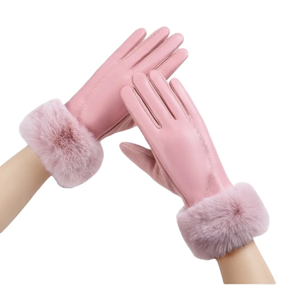 Fleece Lined Leather Gloves Fur Cuff Longer Wrist Winter Mittens Soft Texture Touch Screen Touchscreen Gloves Snow Travel
