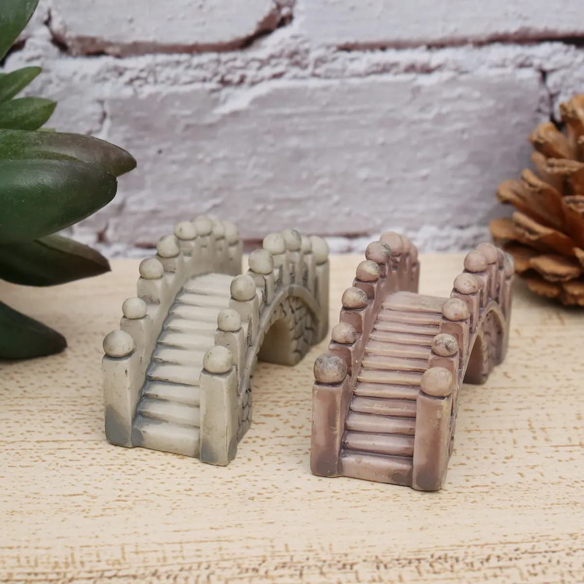 2Pcs Resin Miniature Ornament Retro Style Grey Dark Red Garden Outdoor Home Decor Plant Pot Decoration