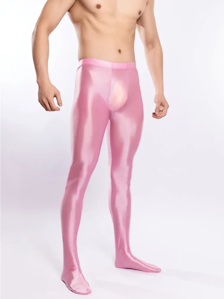 Men's Fitness Yoga Leggings Glossy Oil Color Candy High Elasticity Patterning Collant Unisex Sexy Sheer See Through Full Pants