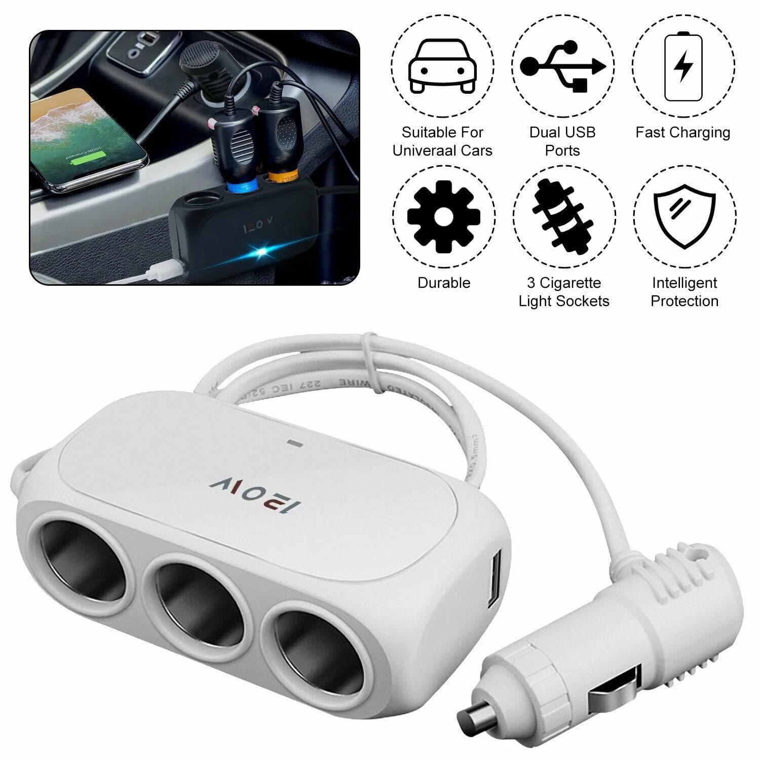 Universale Auto Accendisigari Presa Splitter LED Doppio Caricatore USB Adattatore di Alimentazione DC 12 V-24 V Per Il Telefono Mobile PC Ipad