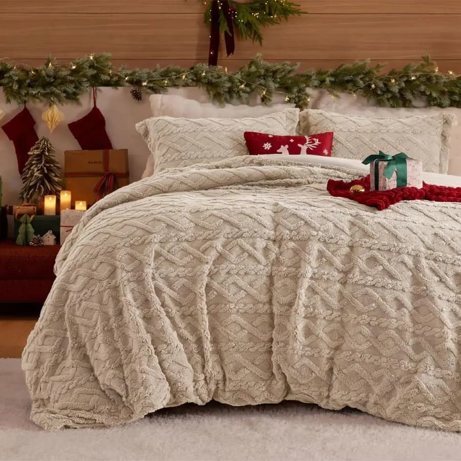 Set copripiumino in soffice flanella Copripiumino in pelliccia sintetica Queen Size, biancheria da letto calda in peluche beige intenso per l'inverno, set da 3 pezzi con Zi