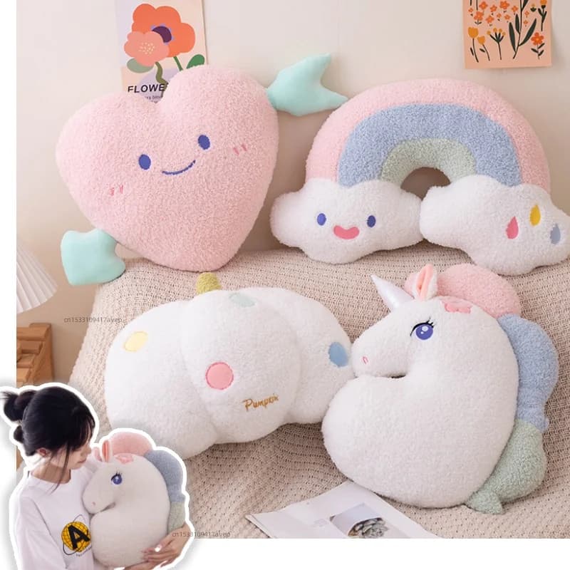 Morbido peluche arcobaleno sorriso cuore rosa zucca cuscino da tiro imbottito abbraccio cuscino unicorno peluche cuscino da massaggio per camera da letto ragazza