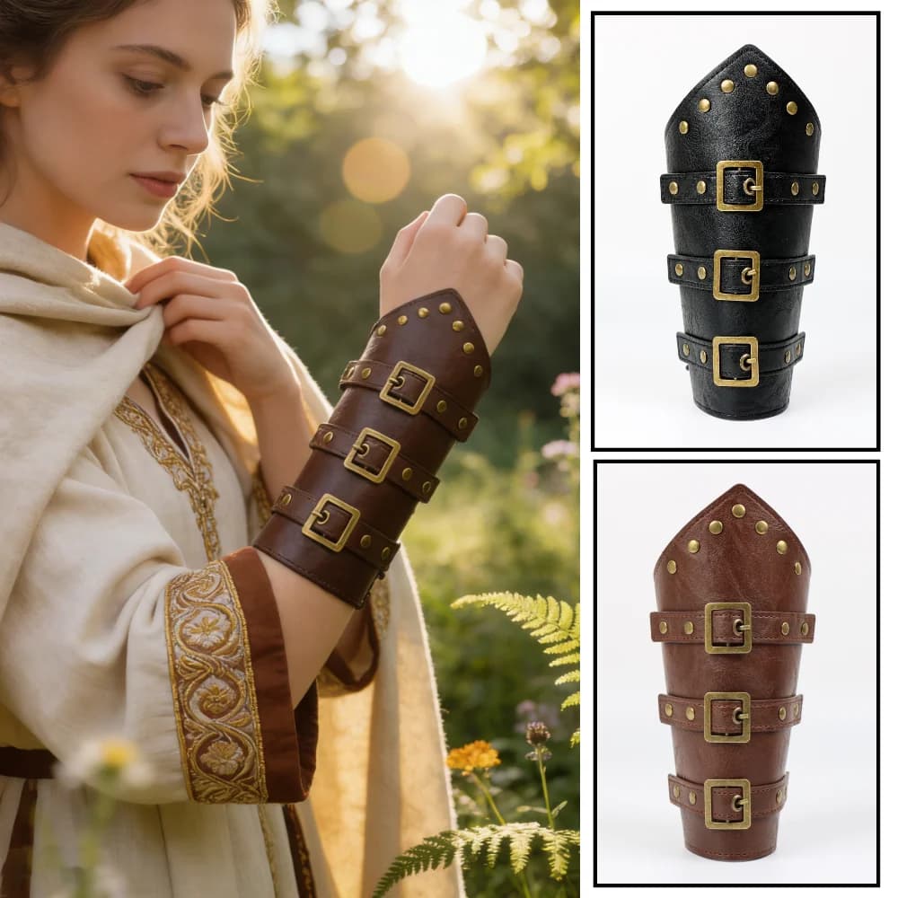 Bracciale in Pelle Stile Vichingo, Protezione per il Braccio in Pelle, Armatura Medievale, Bracciali in Pelle, Protezioni per Polsi, Cosplay (Singolo)