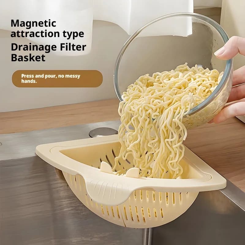 Filtro Magnetico Triangolare per Lavello, Raccoglitore di Rifiuti Alimentari con Magnete Potente per Angolo Scarico Cucina - Cestello Filtro Residui Montabile