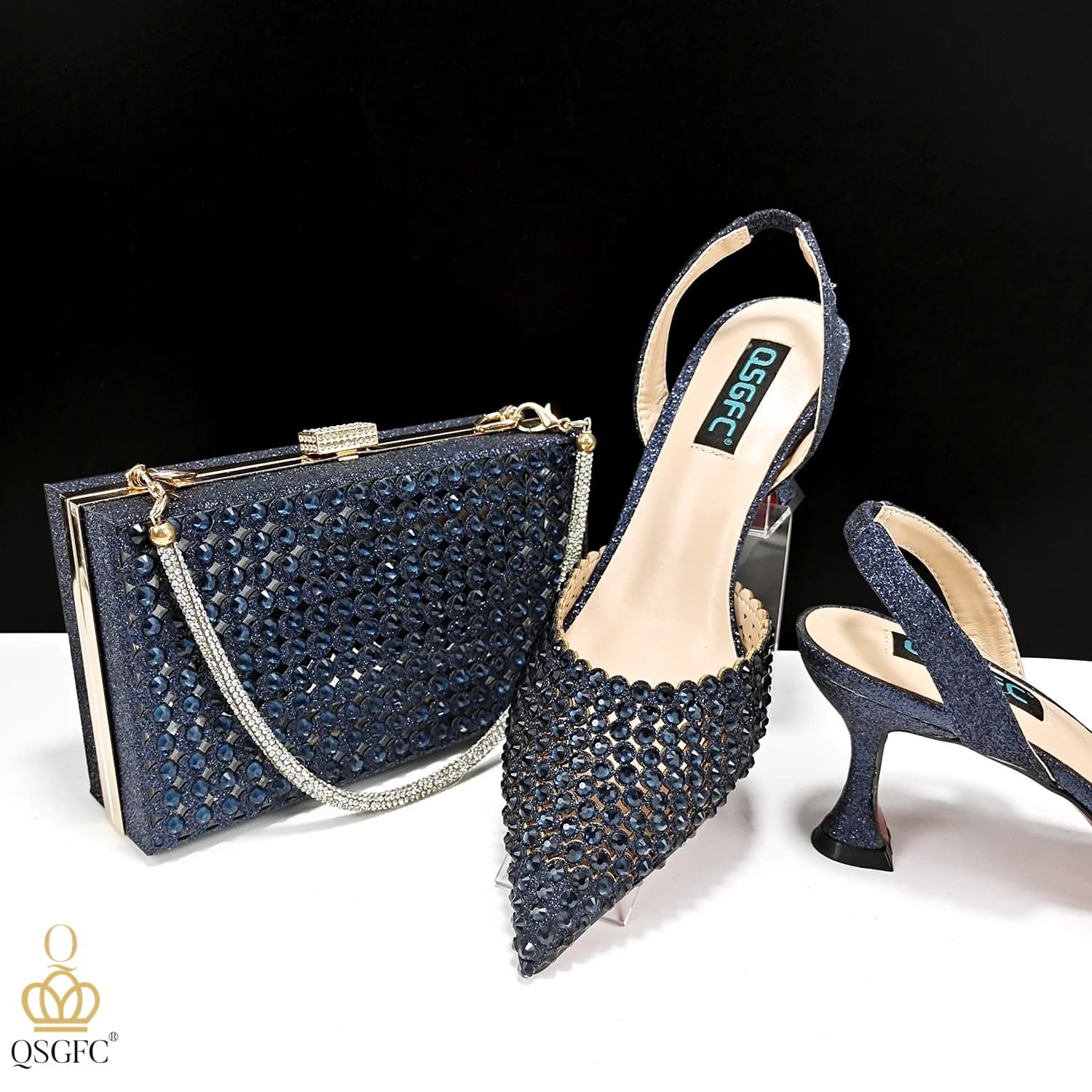 PM nuovo arrivo nigeriano nuovo stile ritaglio di tendenza blu Navy eleganti scarpe da donna e borsa da sposa per feste
