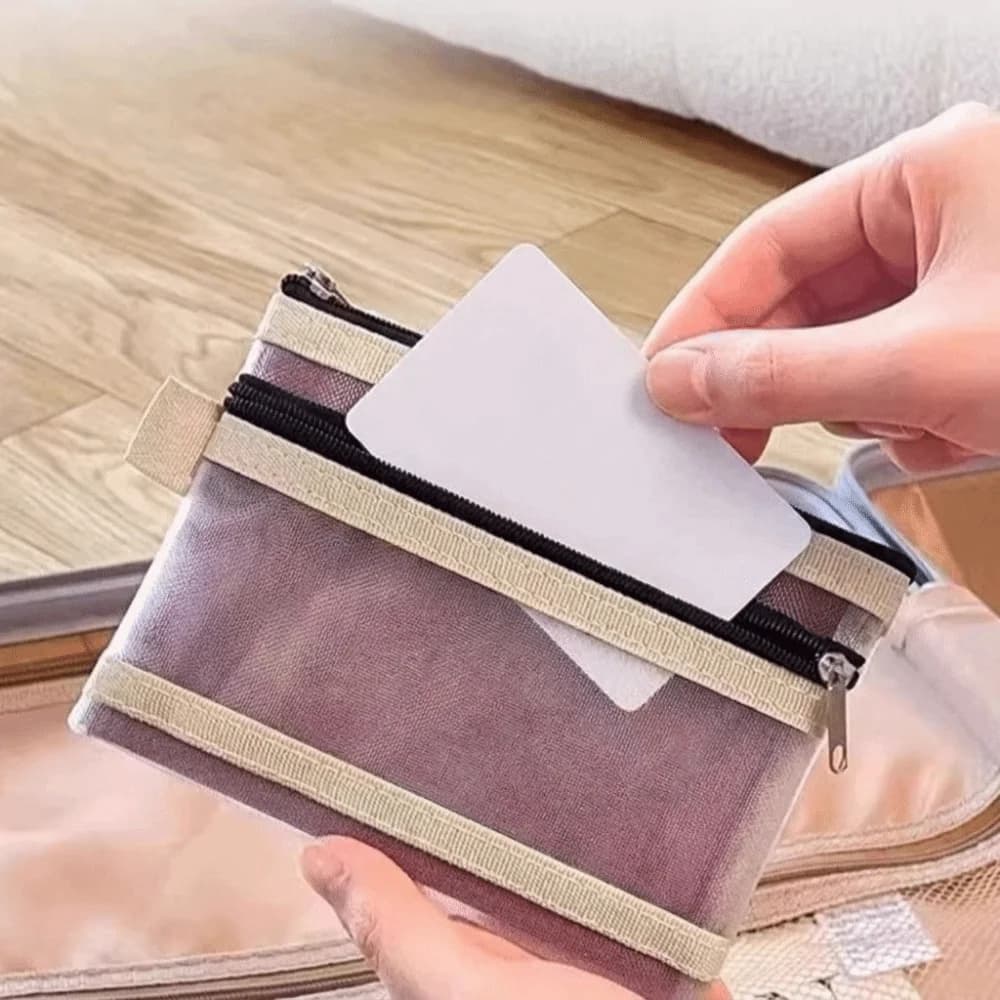 Mesh Passport Holder Anti-theft Spring Lock Clear Travel Storage Bag Portable Zipper Closure Small Pouch Cards Storage