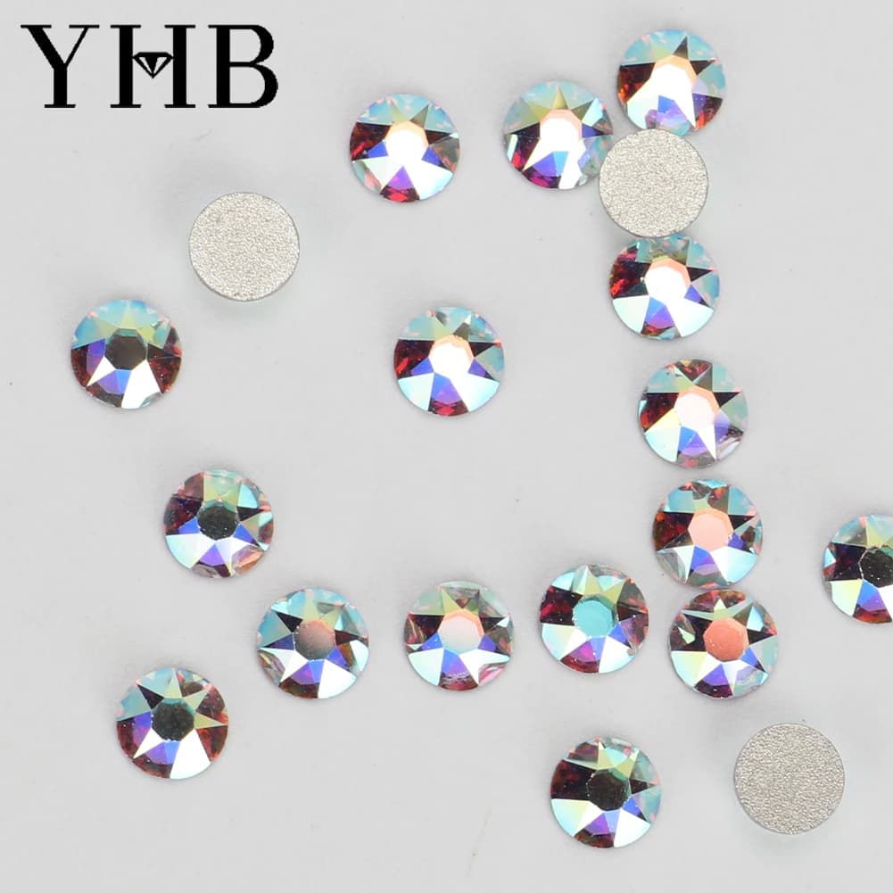 YHB Bright Series Crystal AB Abbagliante Hotfix Non hotfix Cristallo galvanico Flatback Hotfix Strass per scarpe Borse Indumento