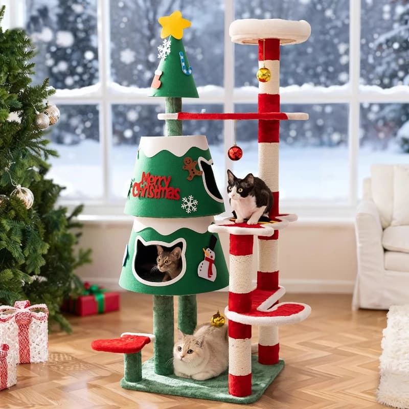Tiragraffi per gatti a forma di albero di Natale, utilizzabile in tutte le stagioni. Divertente tiragraffi per gatti.